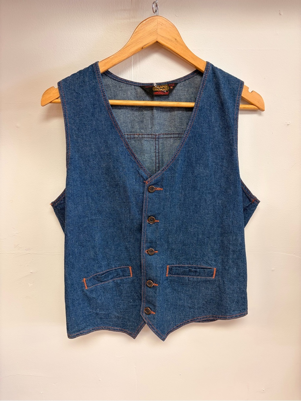 Vintage 1970’s Wrapid Transit by Wrangler denim vest with orange thread lining